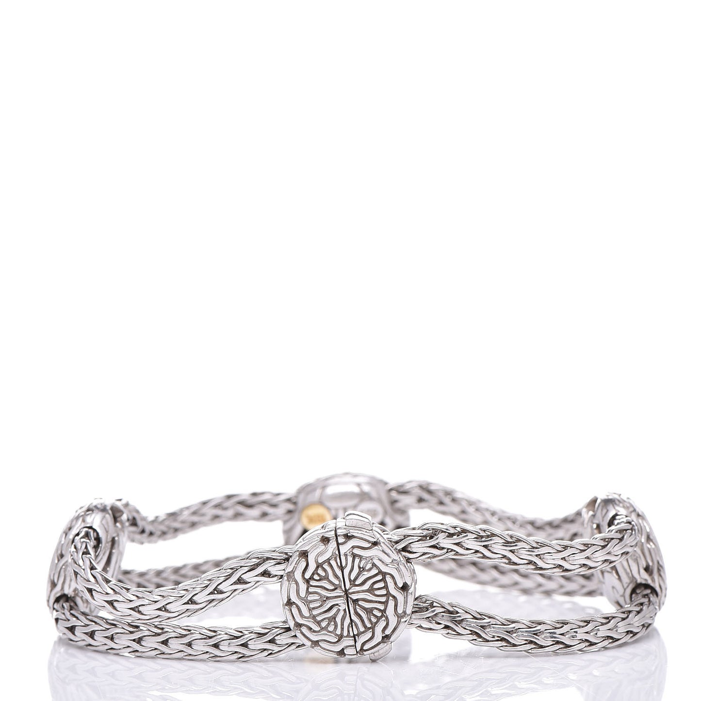 Sterling Silver 18K White Gold Diamond Four Round Station Bracelet