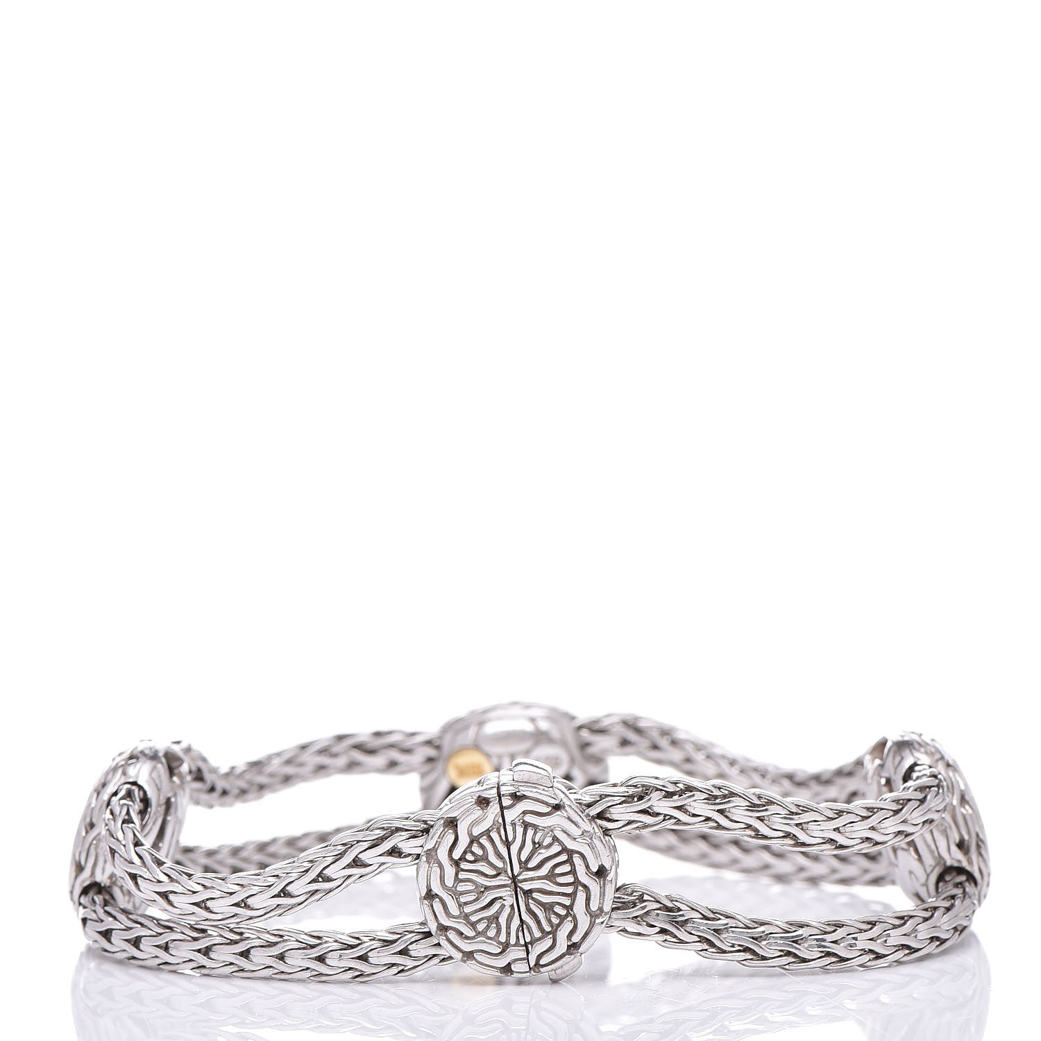 John Hardy Sterling Silver 18K White Gold Diamond Four Round Station Bracelet 3 of 4
