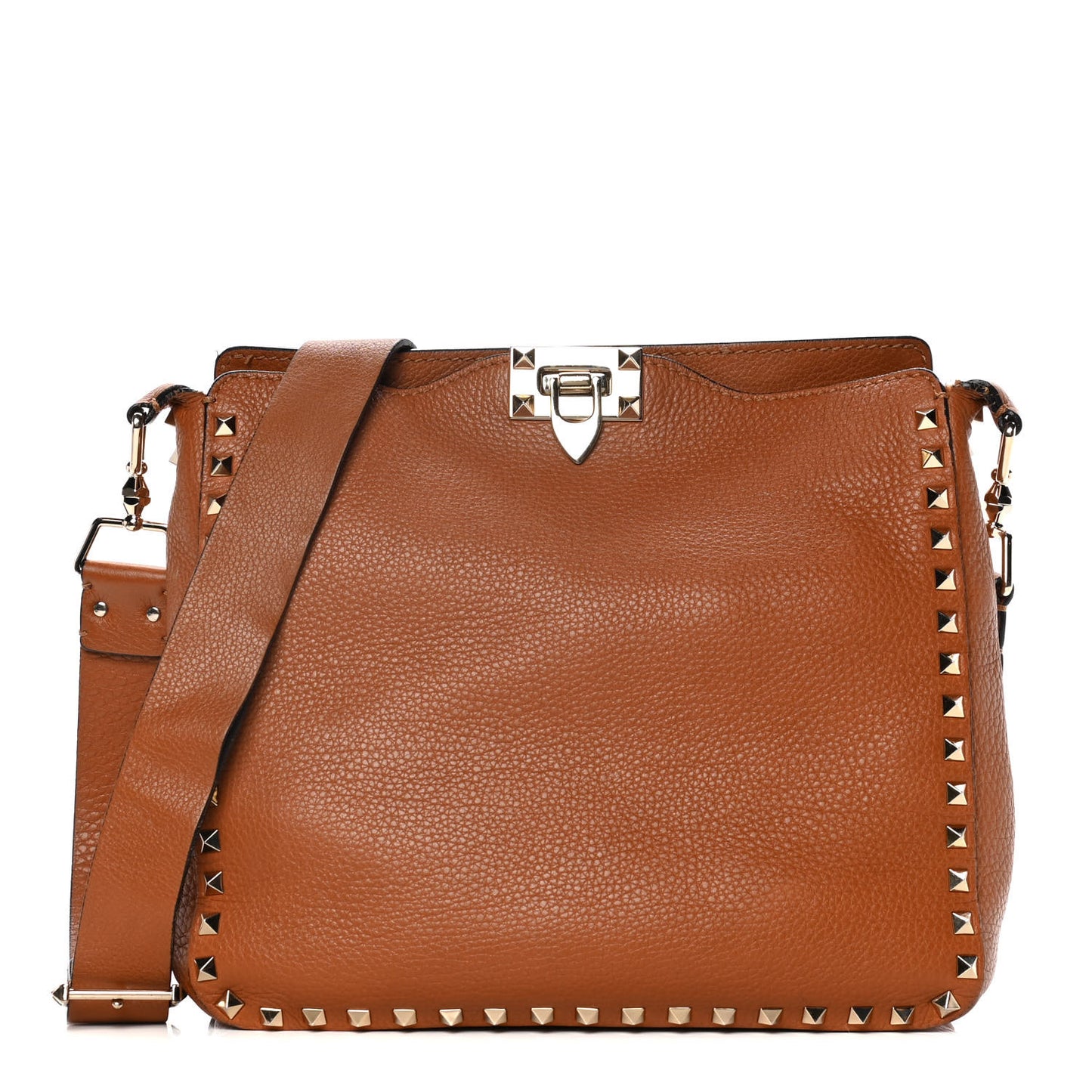 Pebbled Calfskin Small Rockstud Flip-Lock Messenger Bag Light Cuir