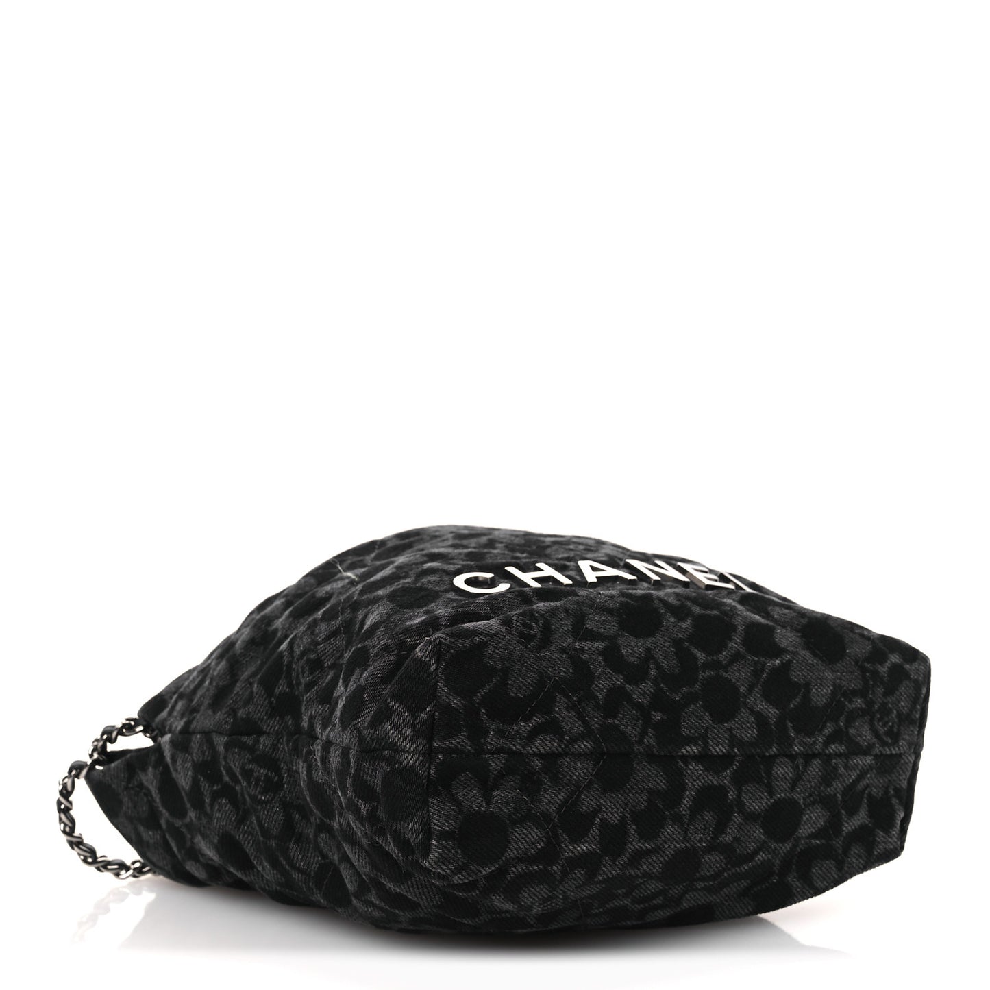 Denim Quilted Floral Print Mini Chanel 22 Black Grey