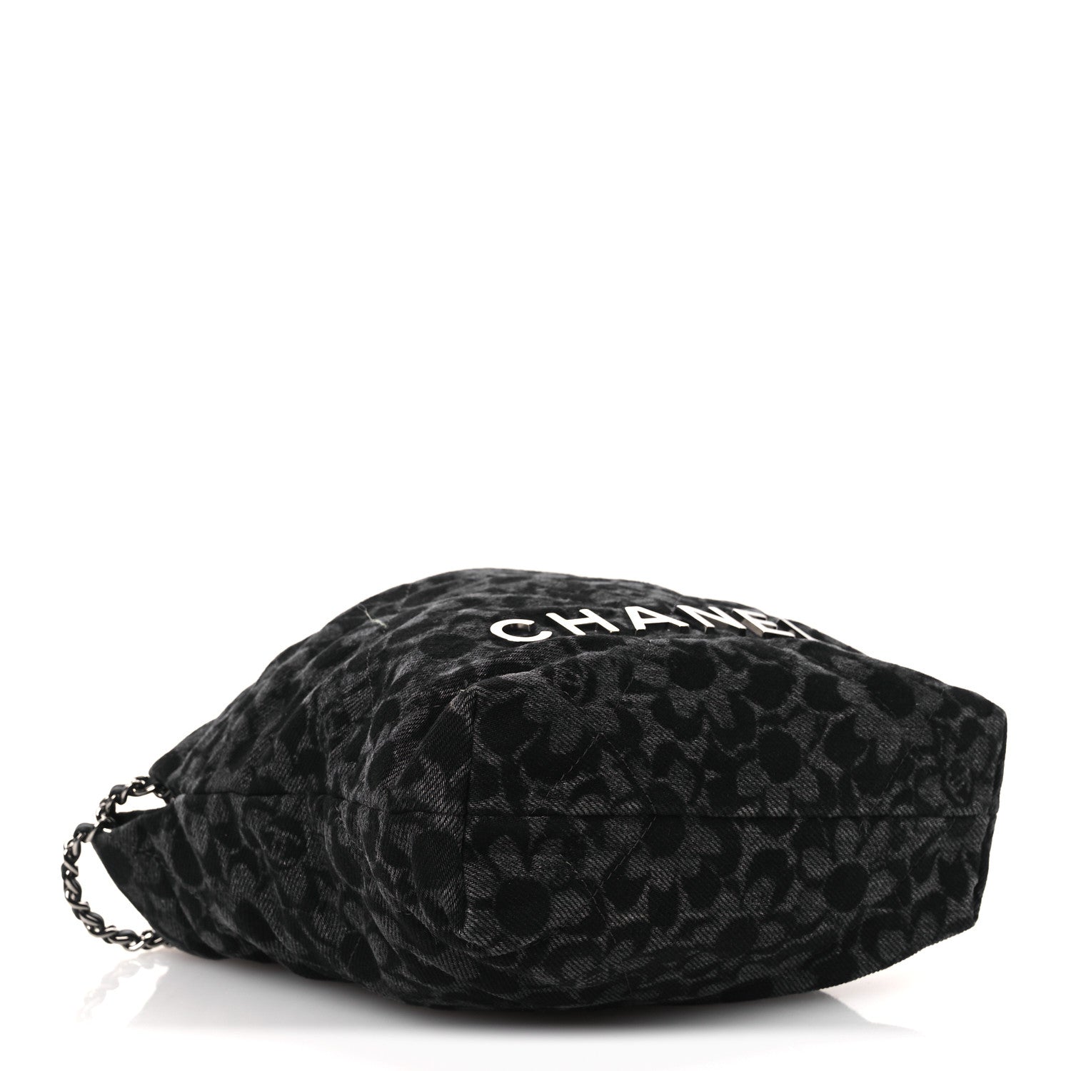 Chanel Denim Quilted Floral Print Mini Chanel 22 Black Grey 4 of 10