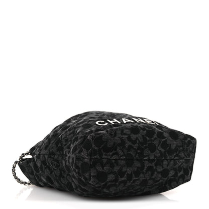 Chanel Denim Quilted Floral Print Mini Chanel 22 Black Grey 4 of 10