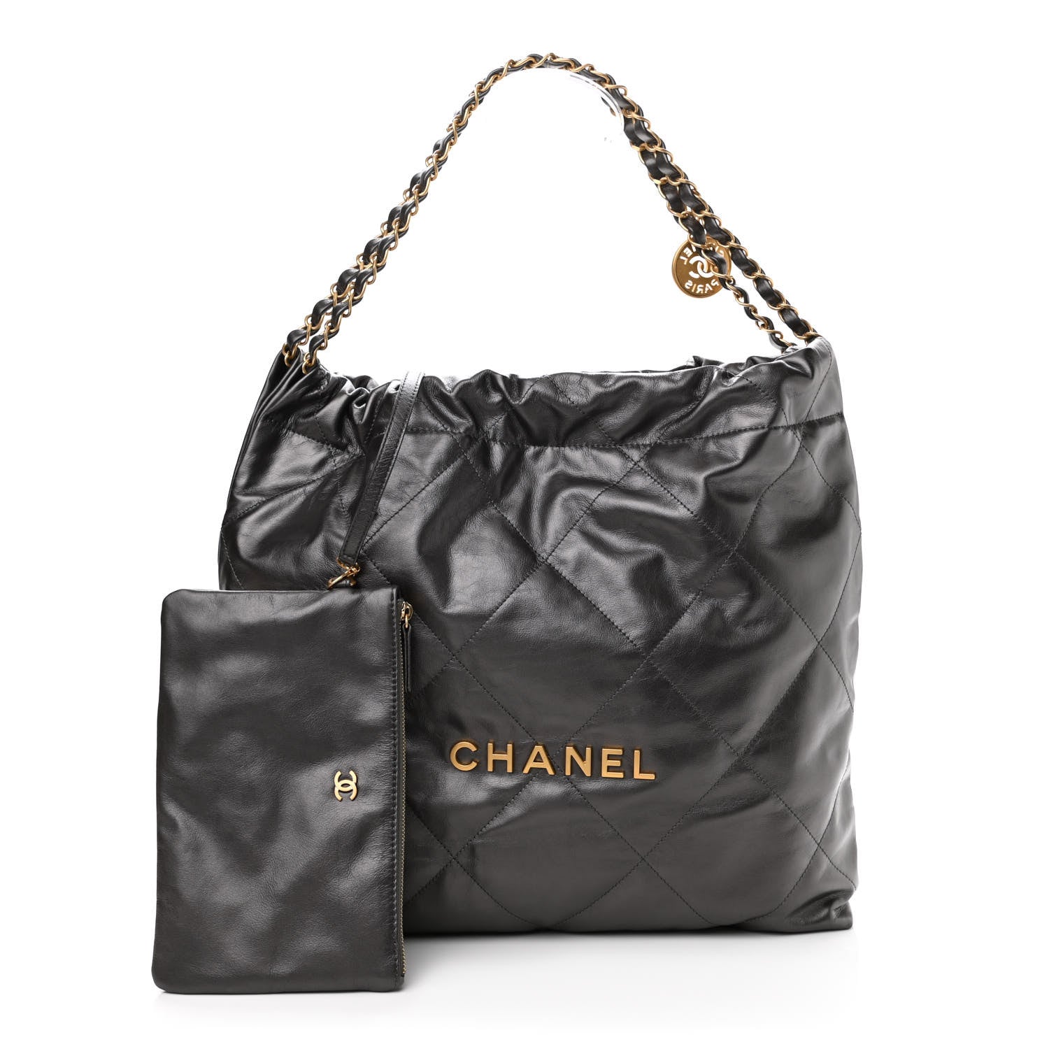 Chanel Metallic Calfskin Quilted Small Chanel 22 Ruthenium 1 of 12