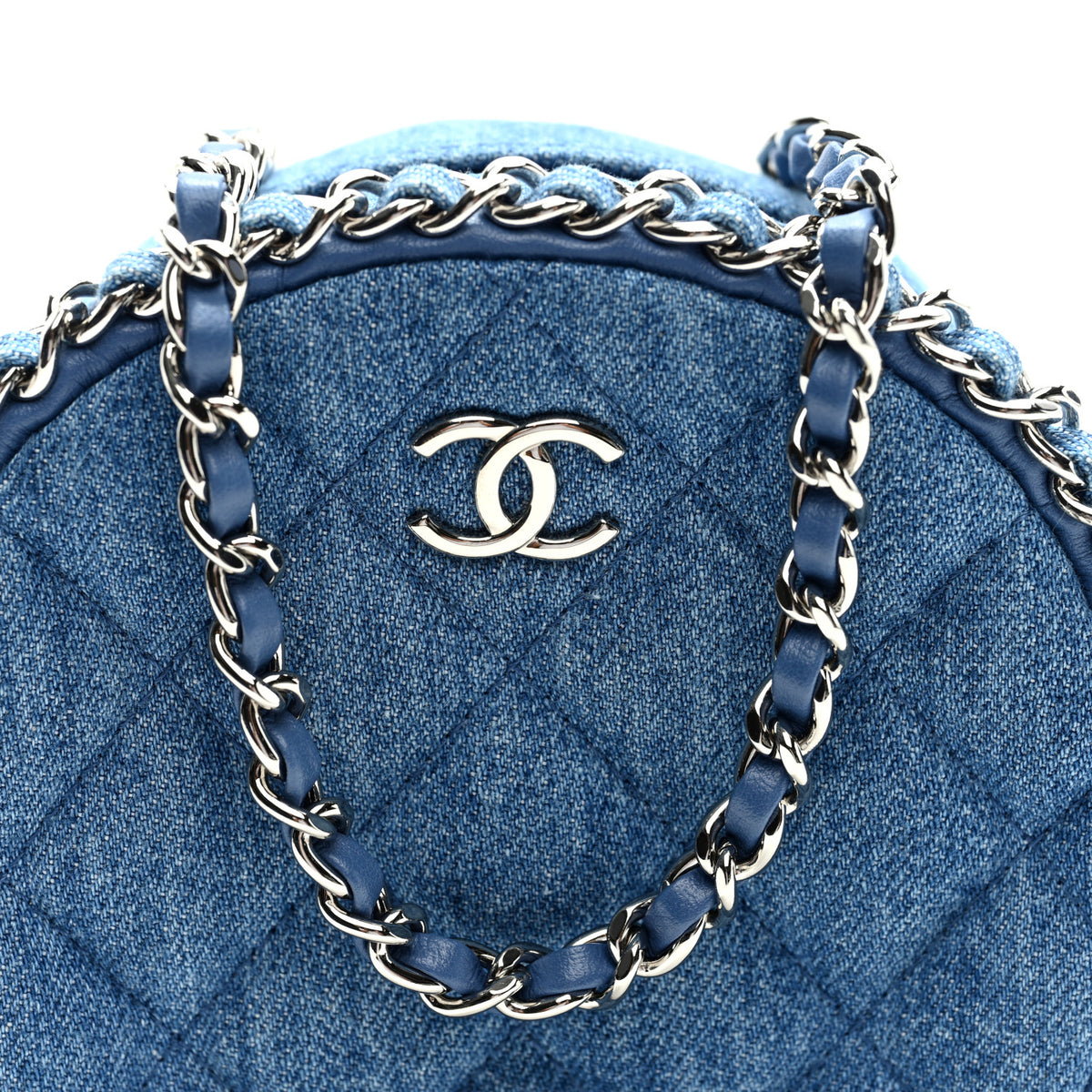 Chanel Denim Quilted Round Clutch With Chain Blue 8 of 10