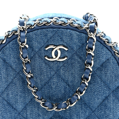Chanel Denim Quilted Round Clutch With Chain Blue 8 of 10