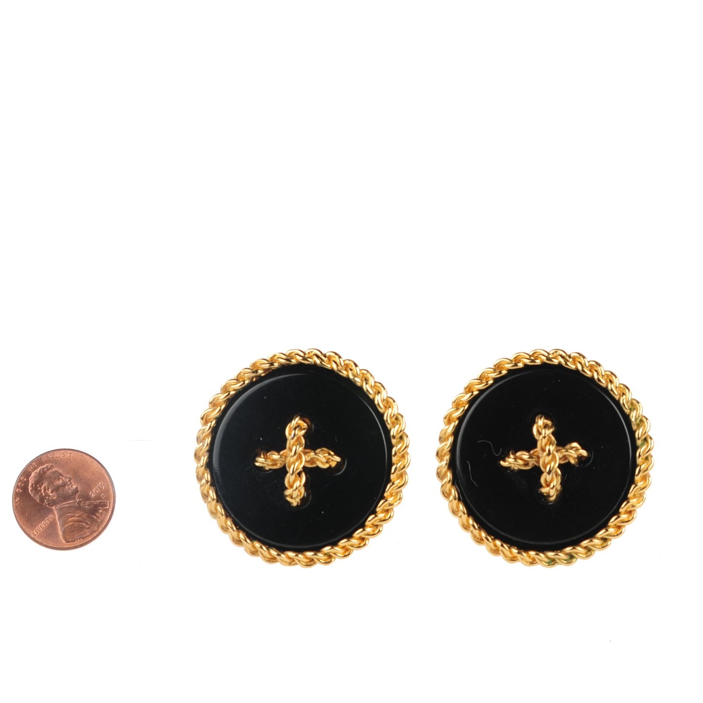 Resin Round Rope Earrings Black Gold
