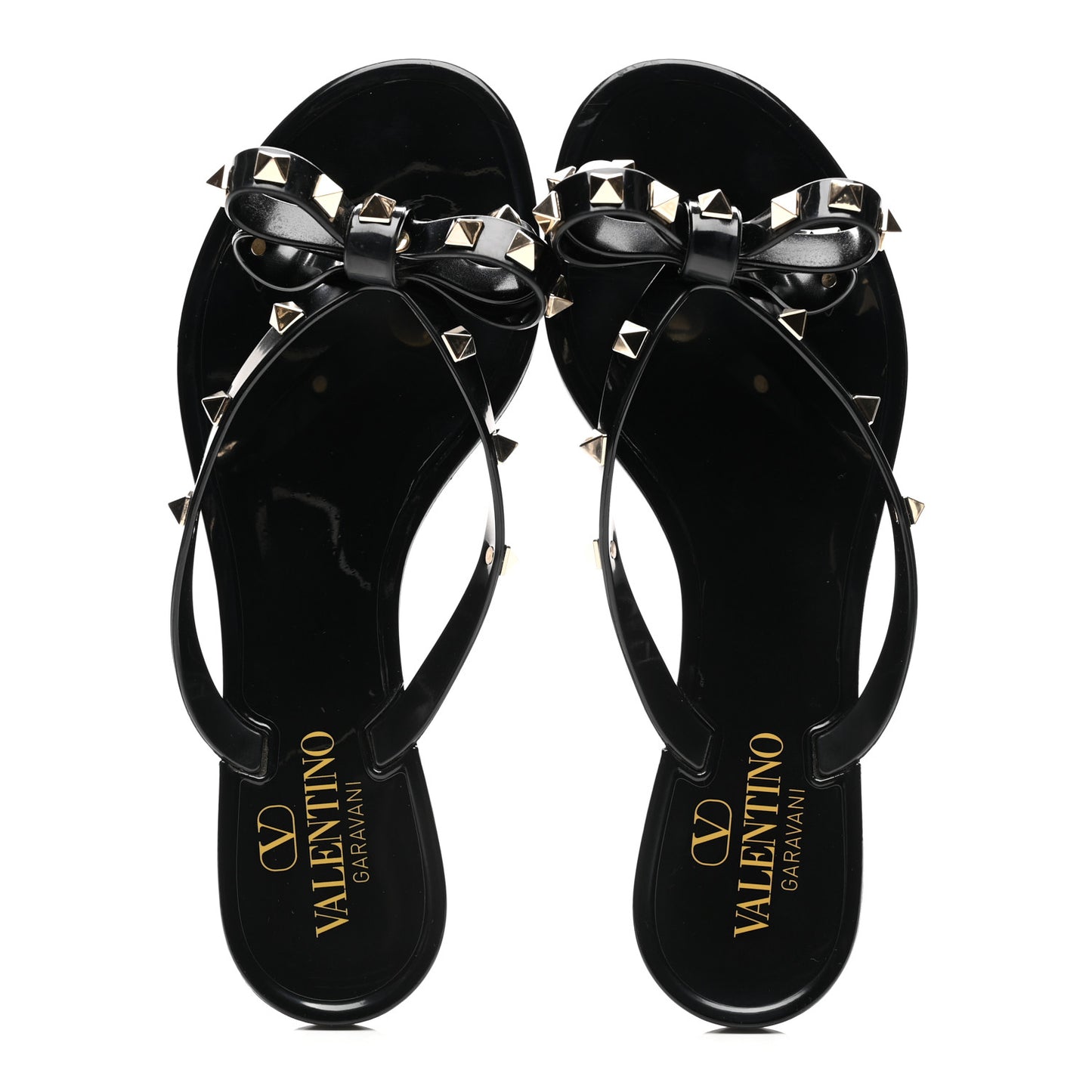 PVC Jelly Rockstud Bow Thong Sandals 37 Black