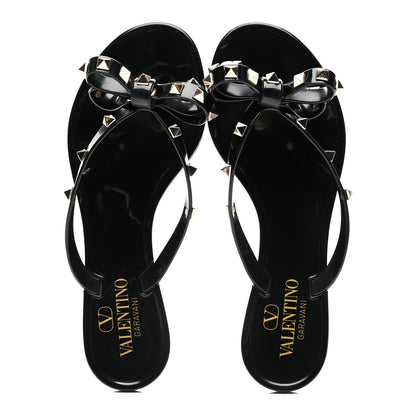 Valentino Garavani PVC Jelly Rockstud Bow Thong Sandals 37 Black 2 of 8