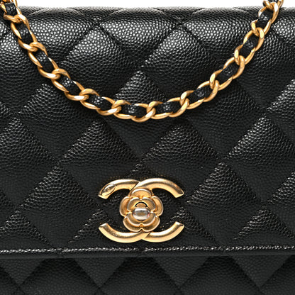 Chanel Caviar Quilted Camellia Wallet On Chain WOC Black 9 of 12