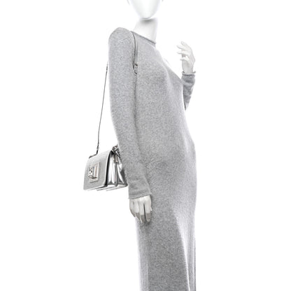 Dolce & Gabbana Metallic Calfskin Crystal Embellished Small Bella Cubo DG Chain Flap Bag With Cuff Silver 2 of 10