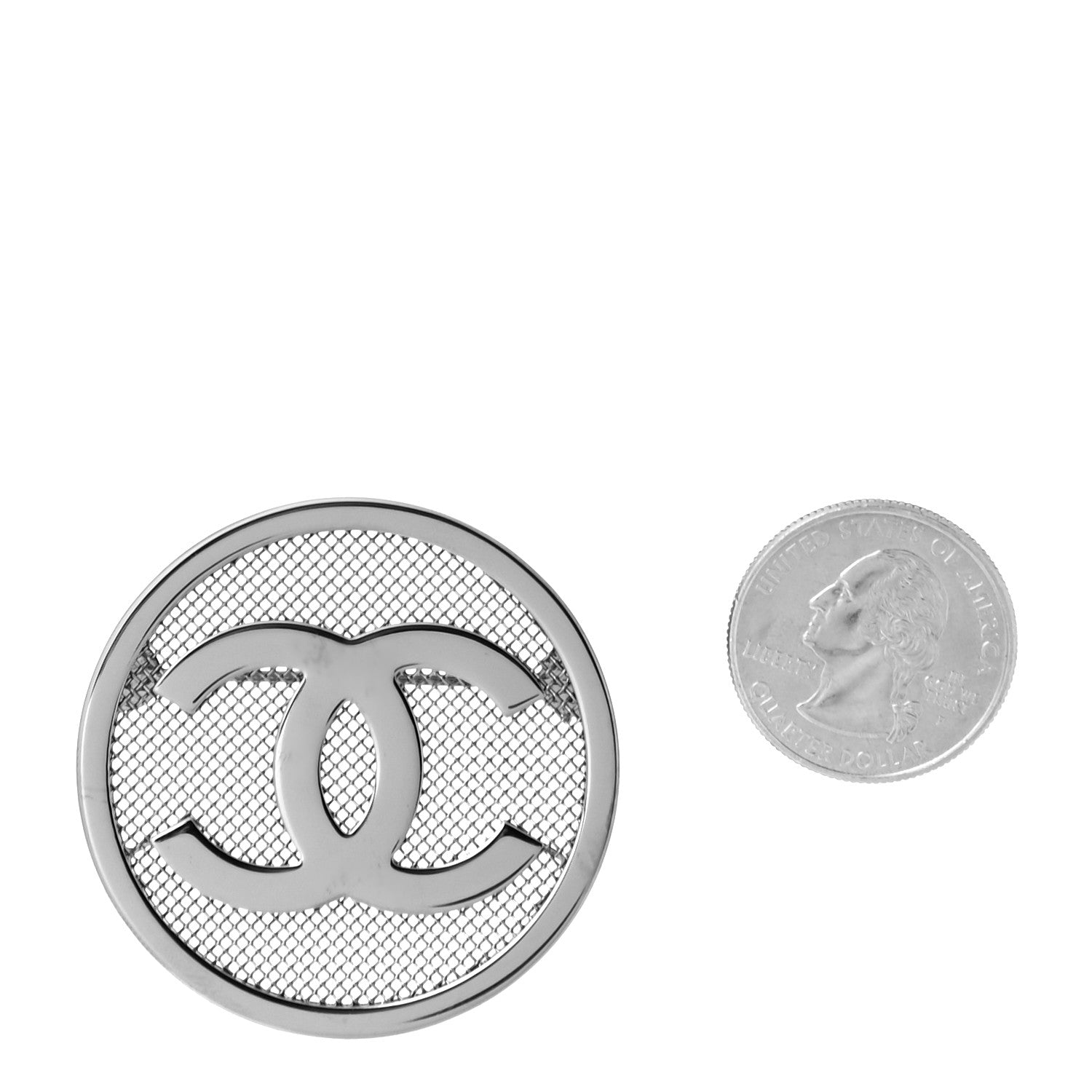Chanel Mesh Circle CC Brooch Silver 2 of 5