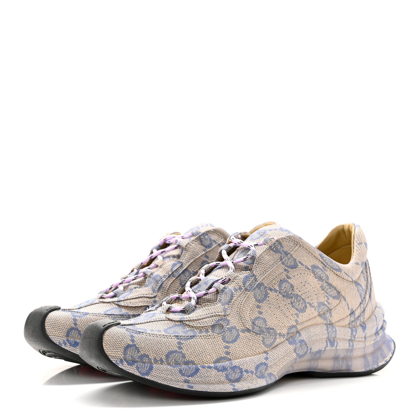 Ultralight Plume Calfskin Monogram Printed Mens Gucci Run Sneakers 9.5 Beige Blue