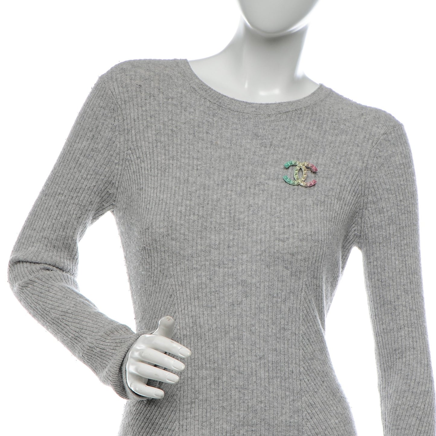 Metal Studded CC Rainbow Brooch Multicolor