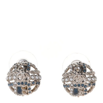 Chanel Crystal Pearl CC Round Earrings Gold Blue 1 of 5