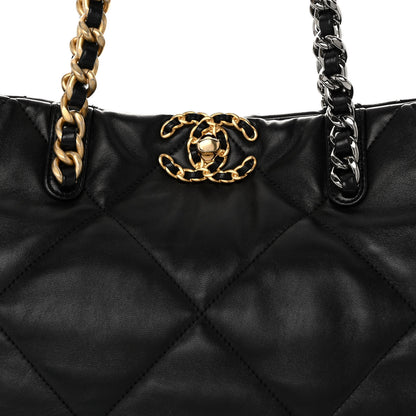Chanel Lambskin Quilted Chanel 19 East West Shopping Bag Black 8 of 11
