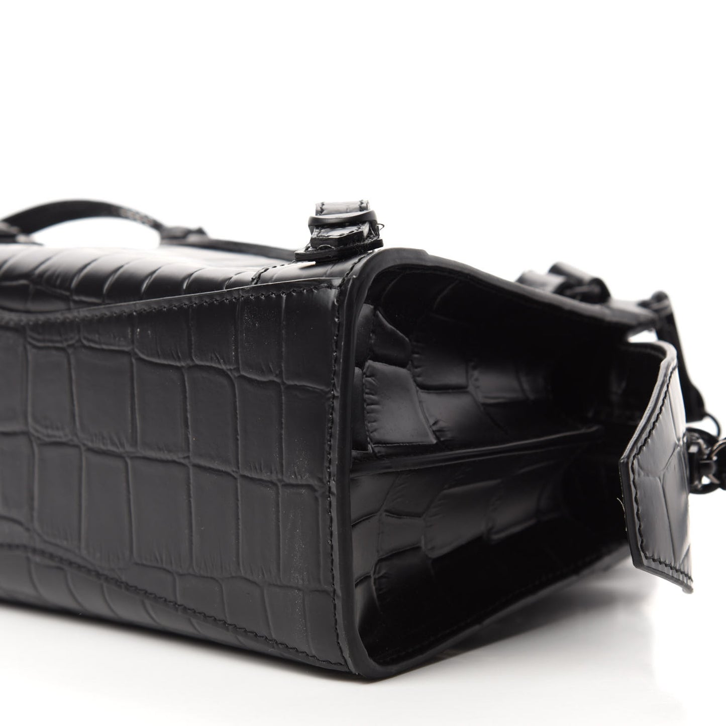 Semi Shiny Calfskin Crocodile Embossed Neo Classic Black Hardware Mini City Black