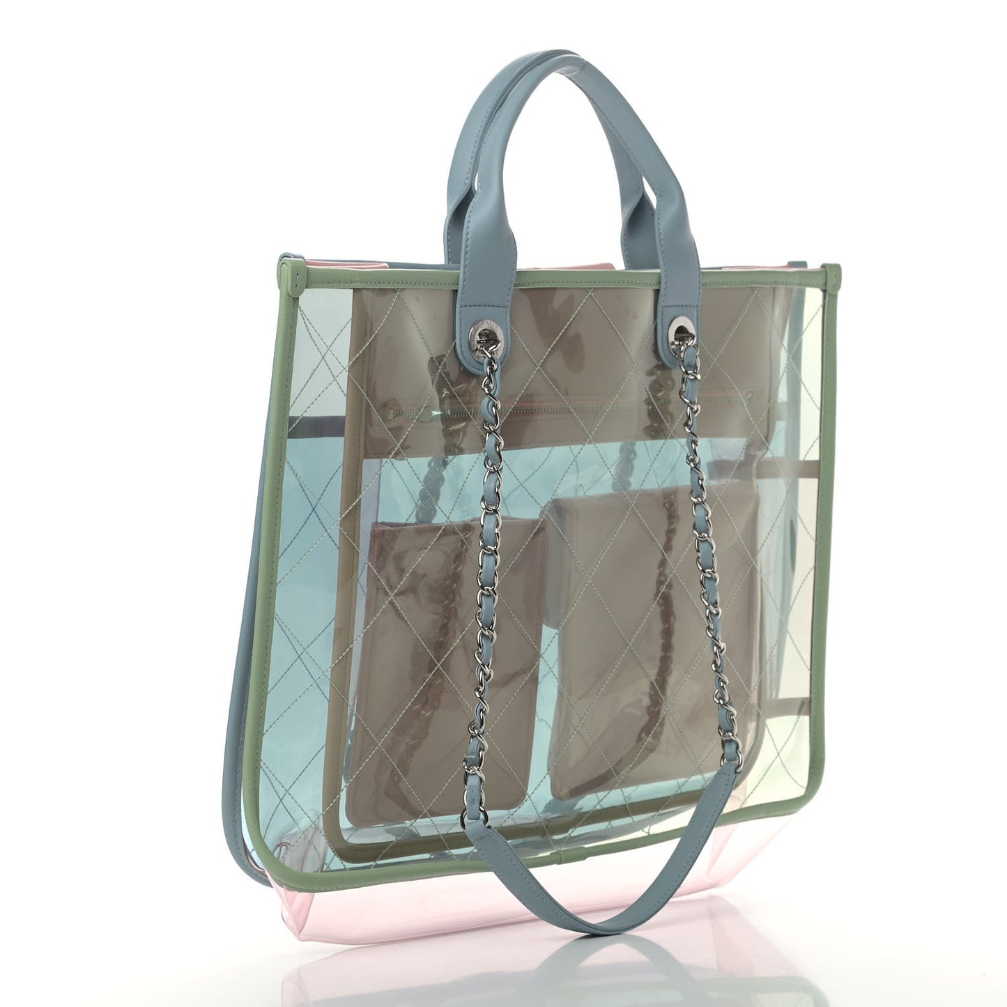 PVC Lambskin Stitched Medium Coco Splash Shopping Bag Blue Green Pink