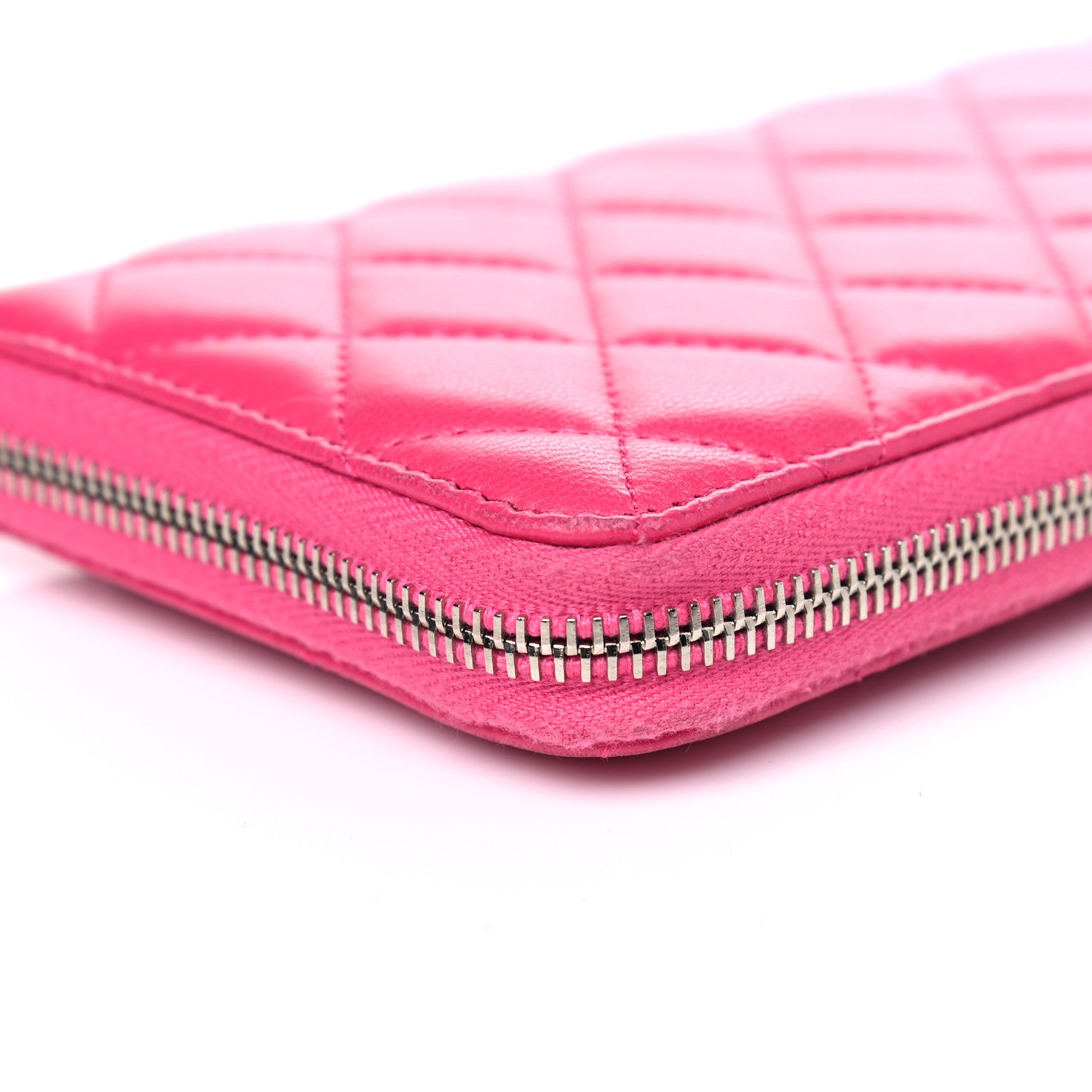 Chanel Lambskin Quilted Large Gusset Zip Around Wallet Fuchsia 9 of 12