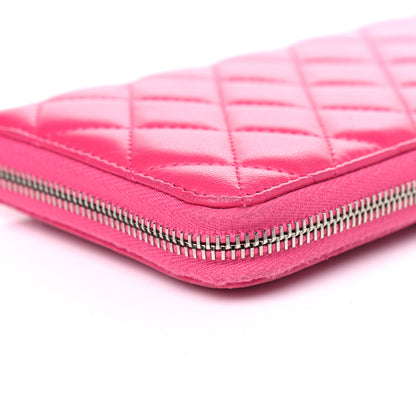 Chanel Lambskin Quilted Large Gusset Zip Around Wallet Fuchsia 9 of 12