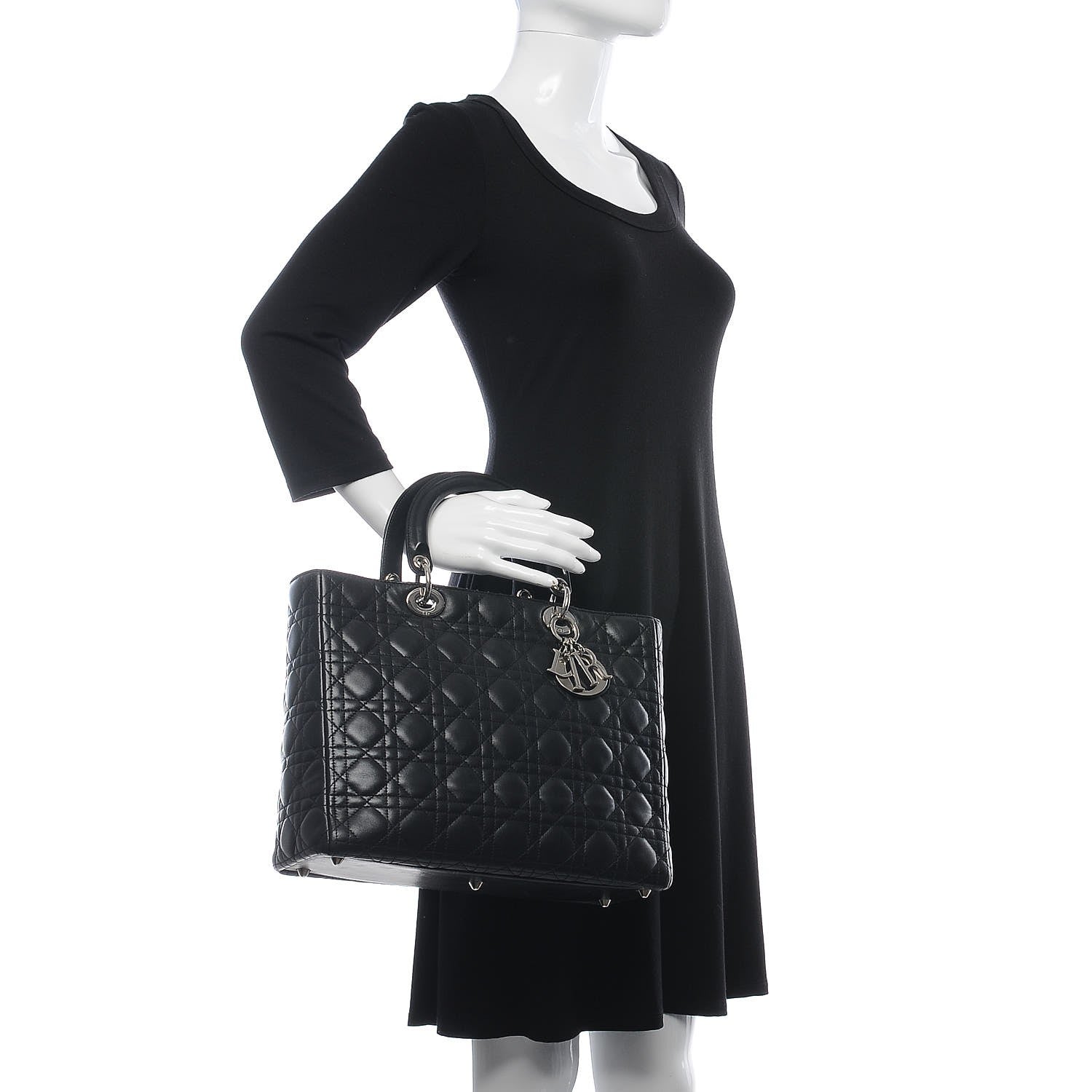 Christian Dior Lambskin Cannage Large Lady Dior Black 2 of 13