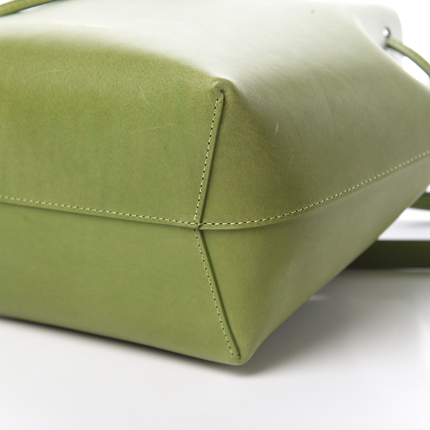 Vegetable Tanned Calfskin Mini Bucket Bag Verde Raw