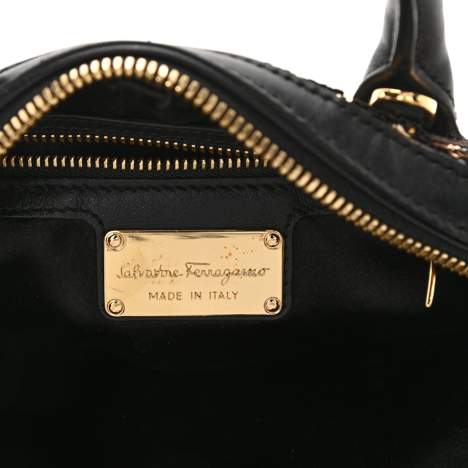 Salvatore Ferragamo Calfskin Sequin Small Fiamma Bag Black Gold 6 of 11