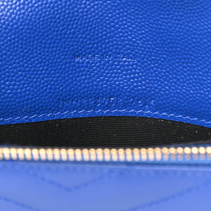 Saint Laurent Grain De Poudre Matelasse Chevron Monogram Envelope Chain Wallet Blue Majorelle 8 of 13