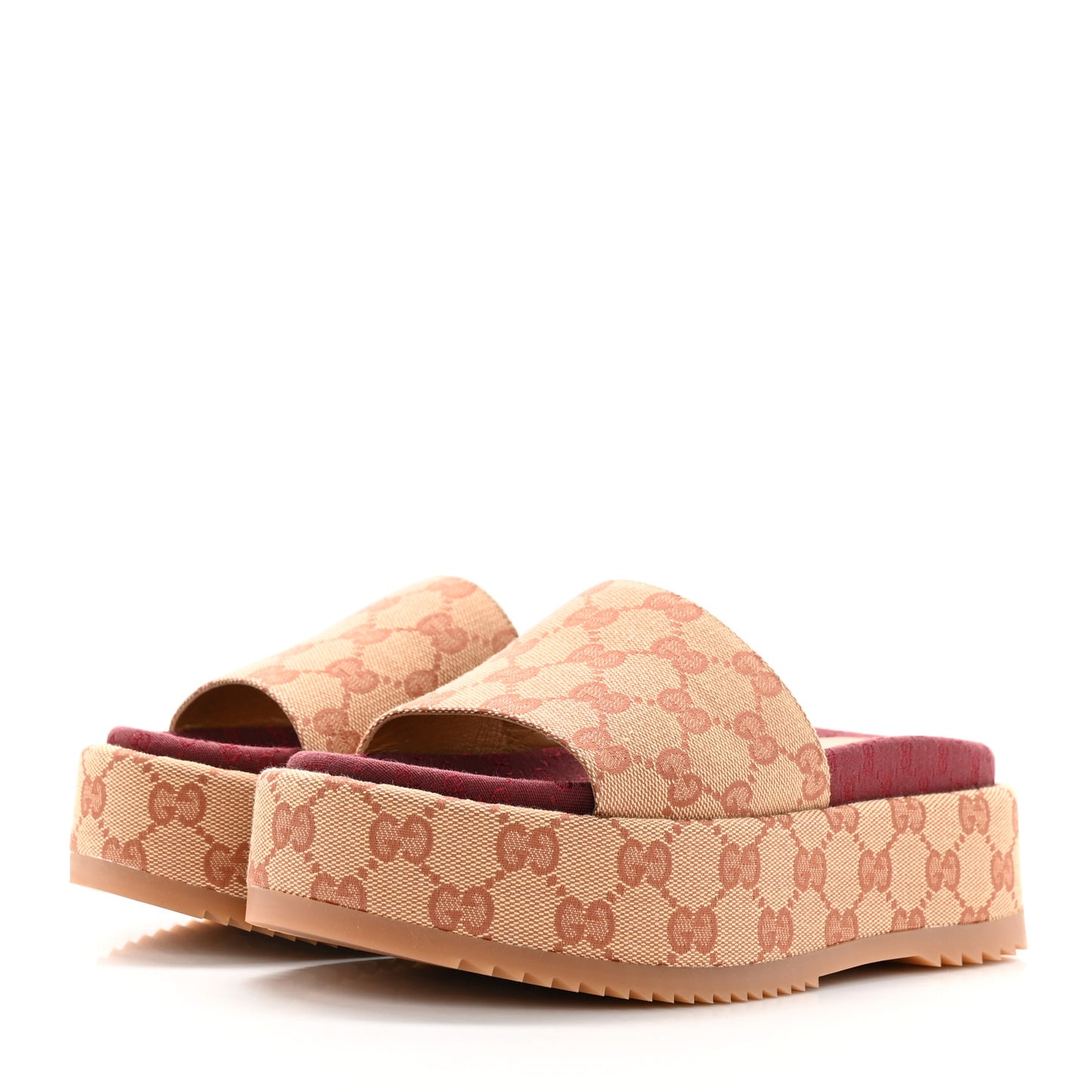 Canvas GG Monogram Angelina Platform Slide Sandals 35 Beige Ruggine