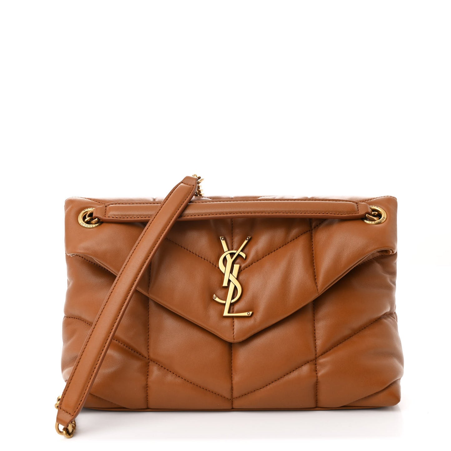 Lambskin Quilted Small Loulou Puffer Monogram Chain Satchel Dark Honey