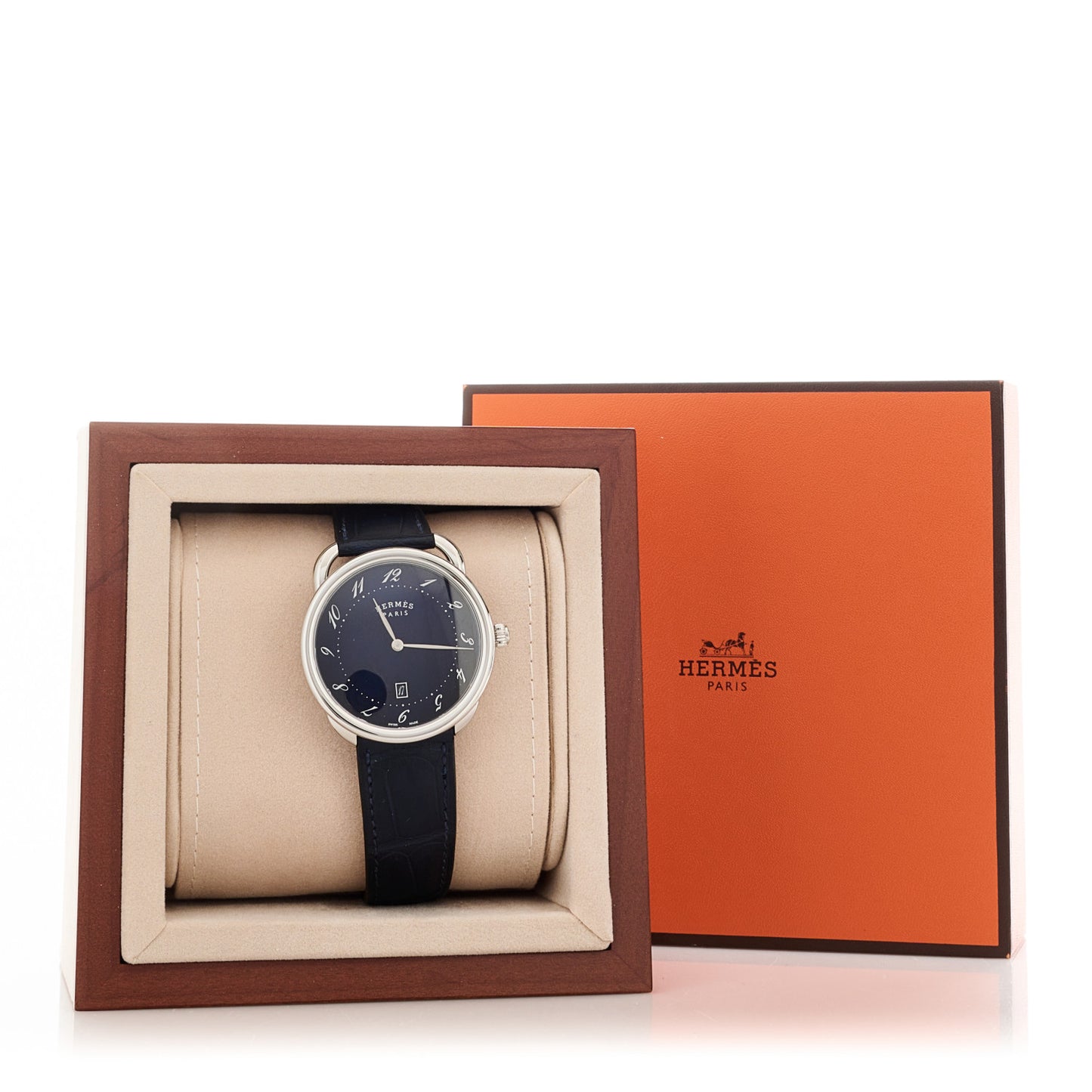 Stainless Steel Alligator 40mm Arceau Quartz Watch Bleu Abysse