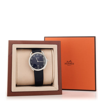 Hermes Stainless Steel Alligator 40mm Arceau Quartz Watch Bleu Abysse 2 of 6