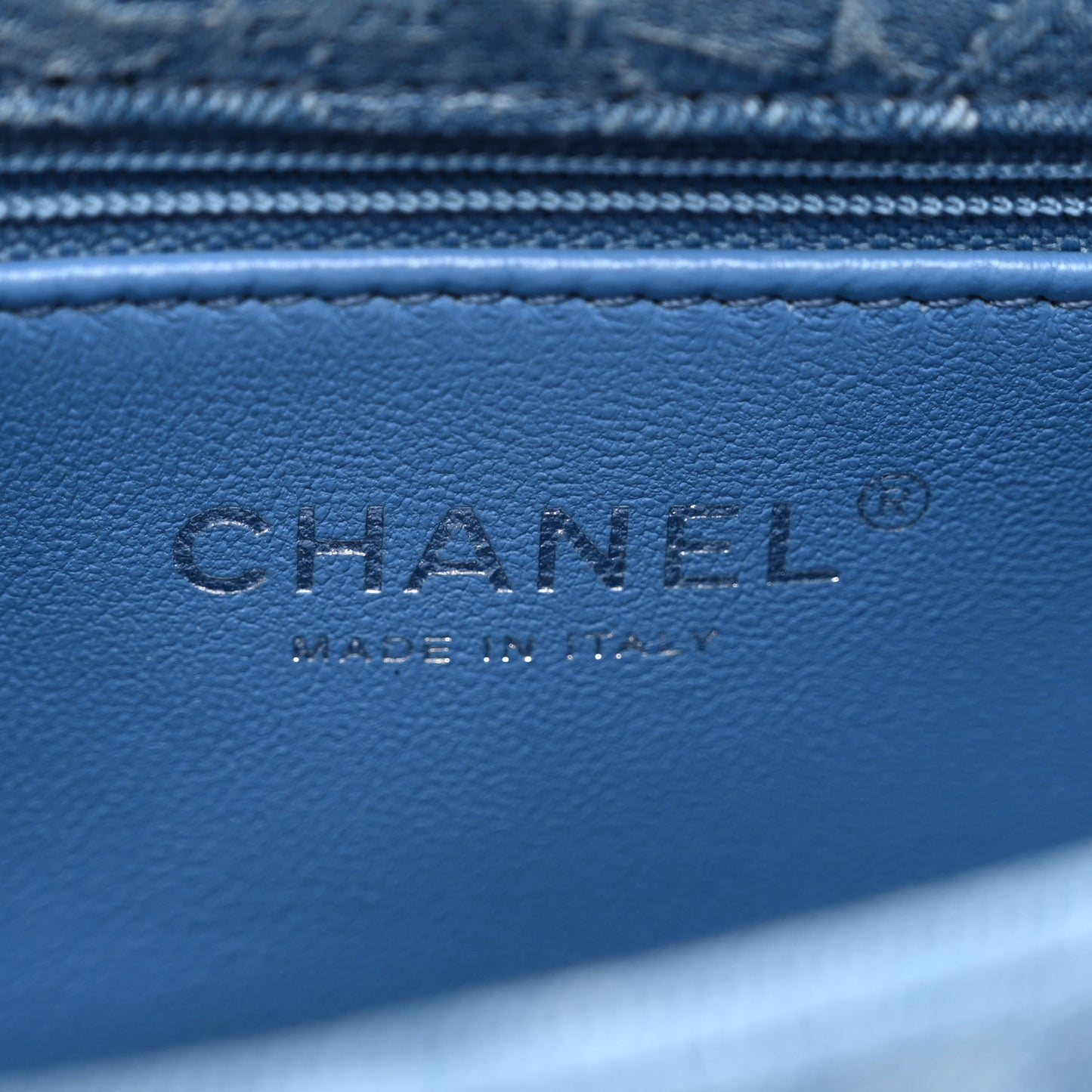 Denim Quilted Camellia Sweetheart Mini Flap Blue