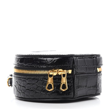 Balenciaga Calfskin Crocodile Embossed Vanity Round Bag Mini Black 4 of 10