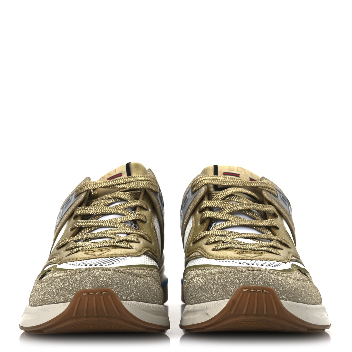 Metallic Calfskin Glitter Mesh Womens Ultrapace Sneakers 39.5 Gold