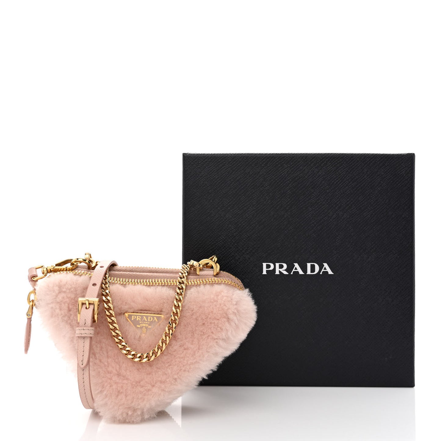 Saffiano Shearling Triangle Mini Pouch Orchid Pink