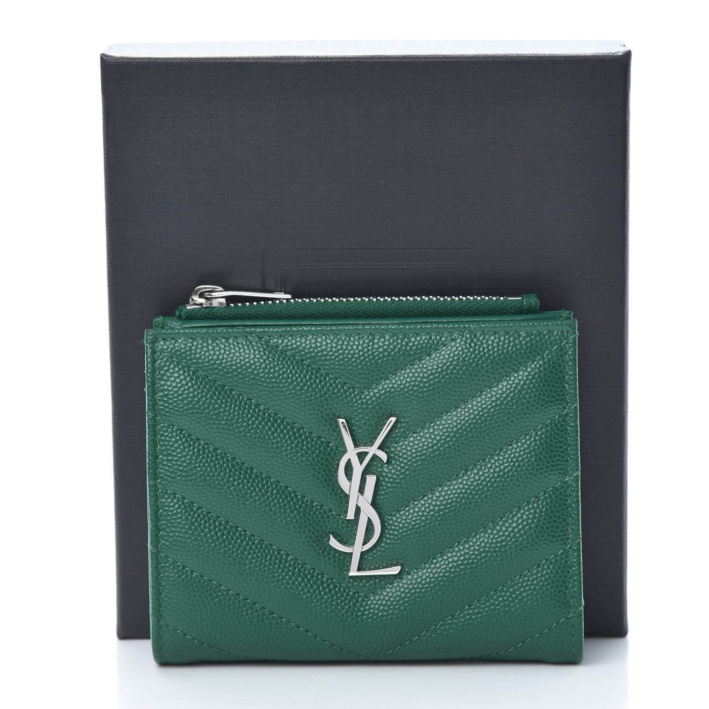 Grain De Poudre Matelasse Chevron Monogram Zipped Card Case Malachite Green