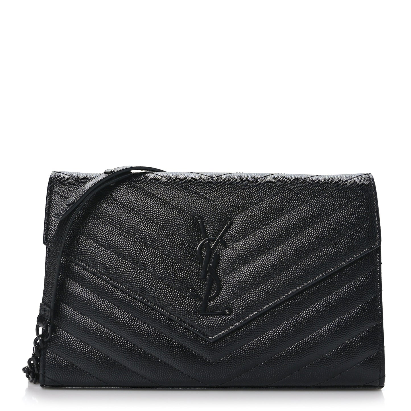 Grain De Poudre Matelasse Chevron Monogram Monochrome Chain Wallet Black