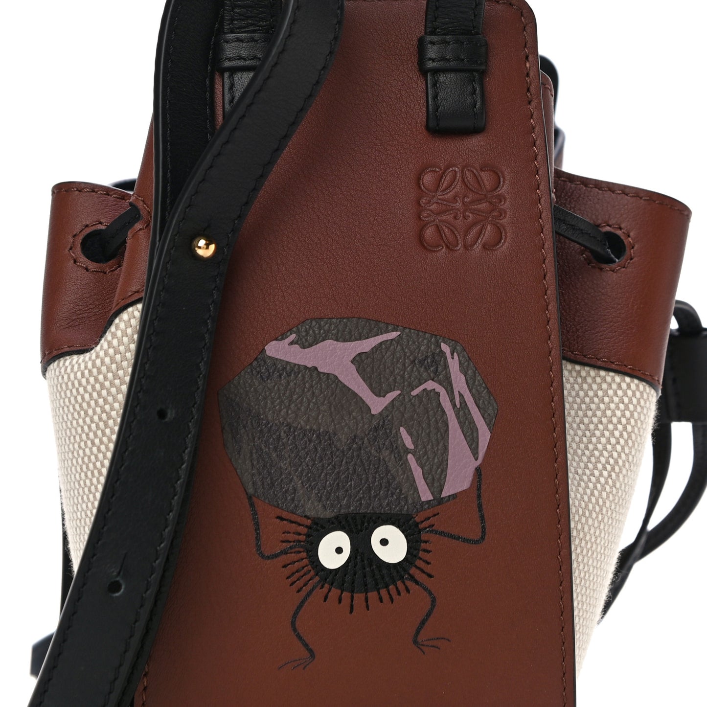X Spirited Away Calfskin Textile Susuwatari Mini Hammock Shoulder Bag Havane Ecru