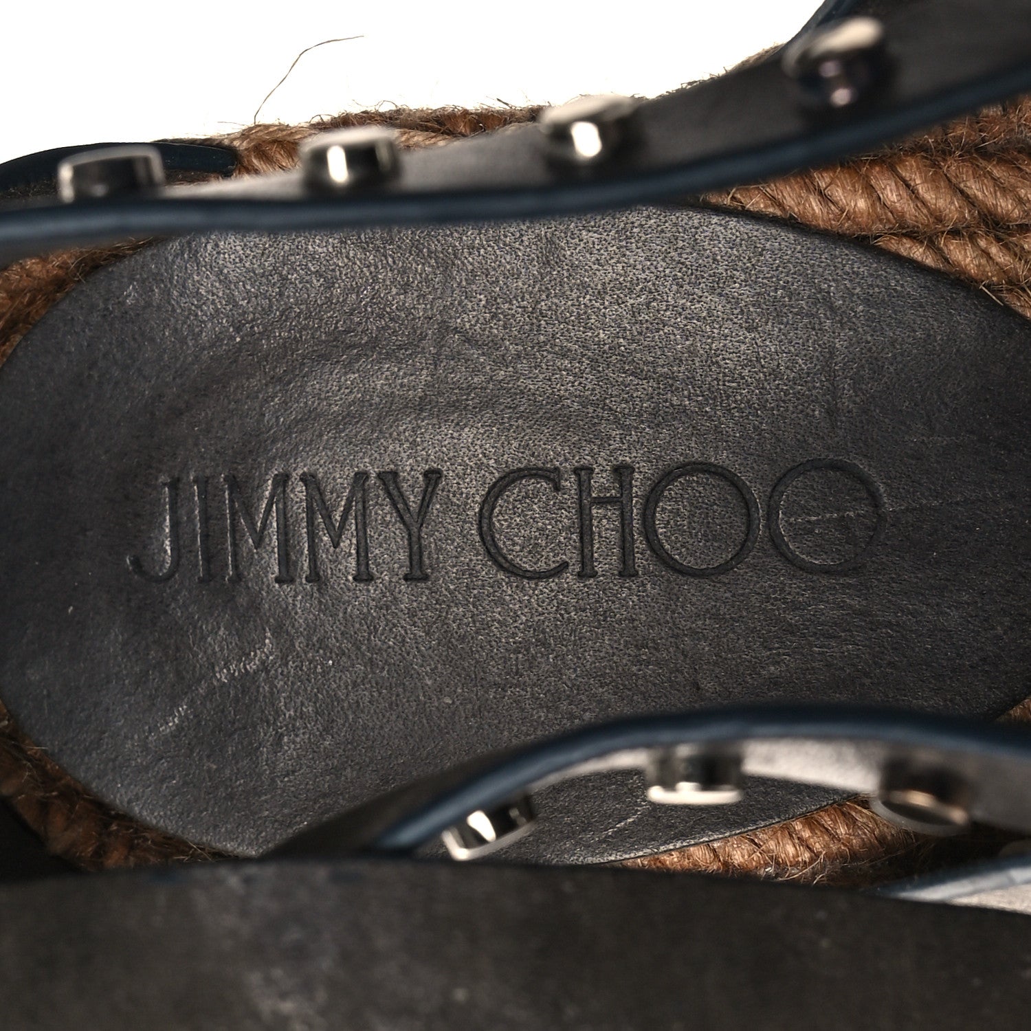 Jimmy Choo Raffia Calfskin Stud Danica 80mm Wedge Sandals 37 Grey 7 of 7