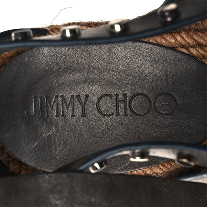 Jimmy Choo Raffia Calfskin Stud Danica 80mm Wedge Sandals 37 Grey 7 of 7