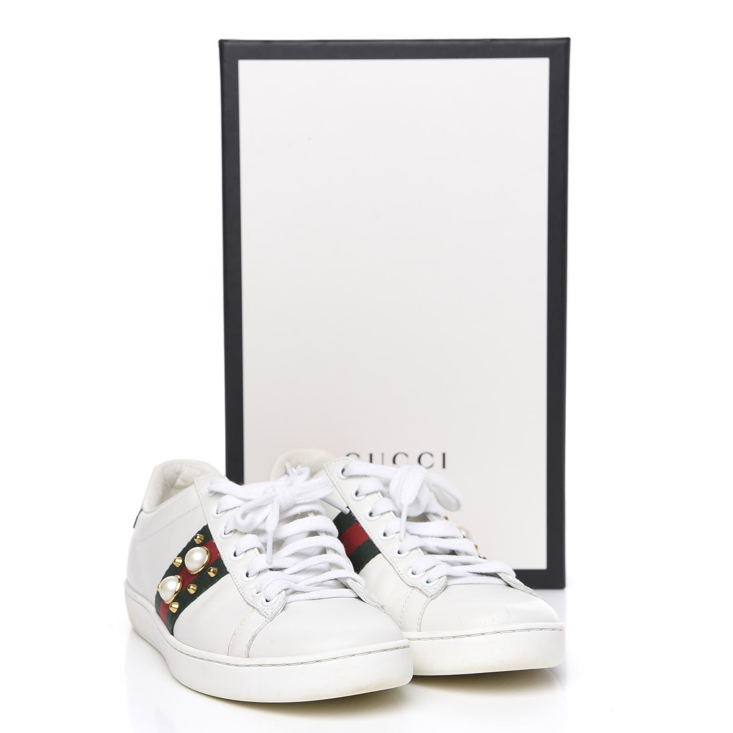 Gucci Calfskin Web Pearl Studded Womens Ace Sneakers 36.5 White 13 of 13