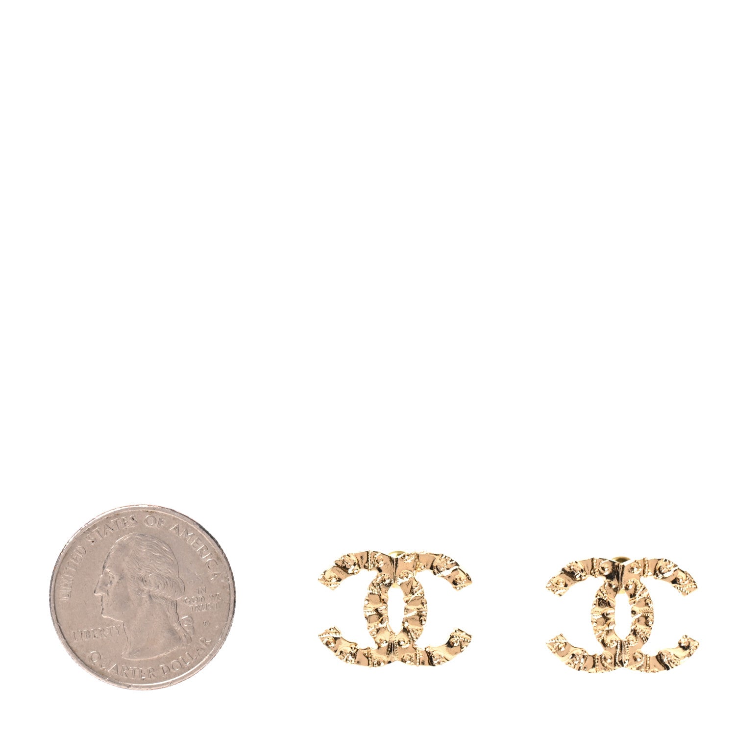 Chanel Metal Textured CC Earrings Gold 2 of 5