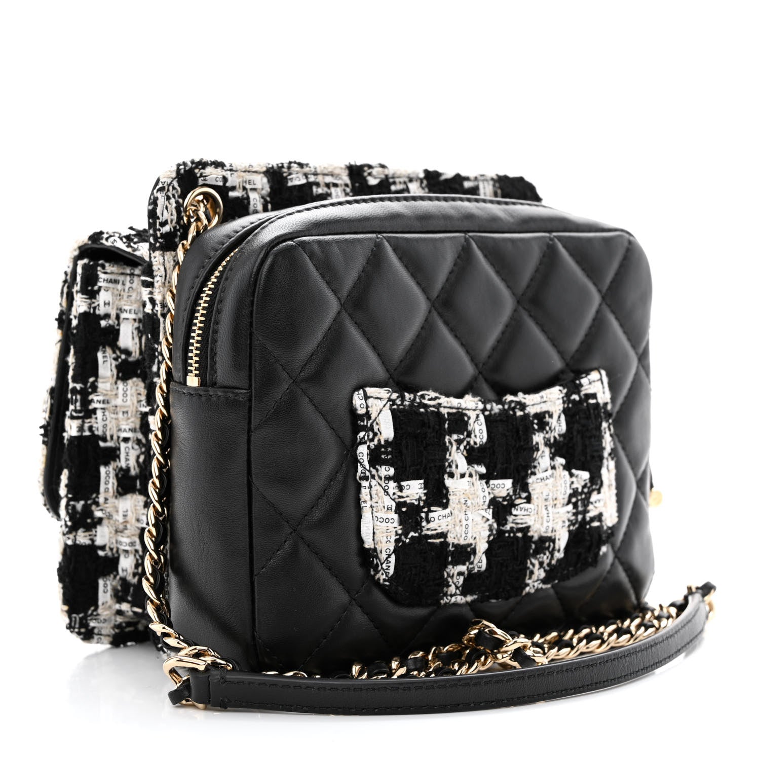 Chanel Tweed Lambskin Quilted Flap Black Ecru White 3 of 12