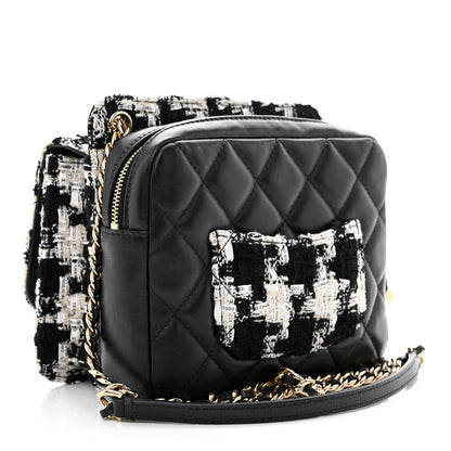 Chanel Tweed Lambskin Quilted Flap Black Ecru White 3 of 12
