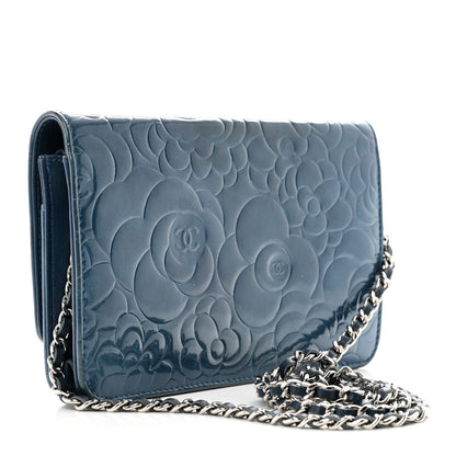Chanel Patent Camellia Wallet on Chain WOC Royal Blue 3 of 11