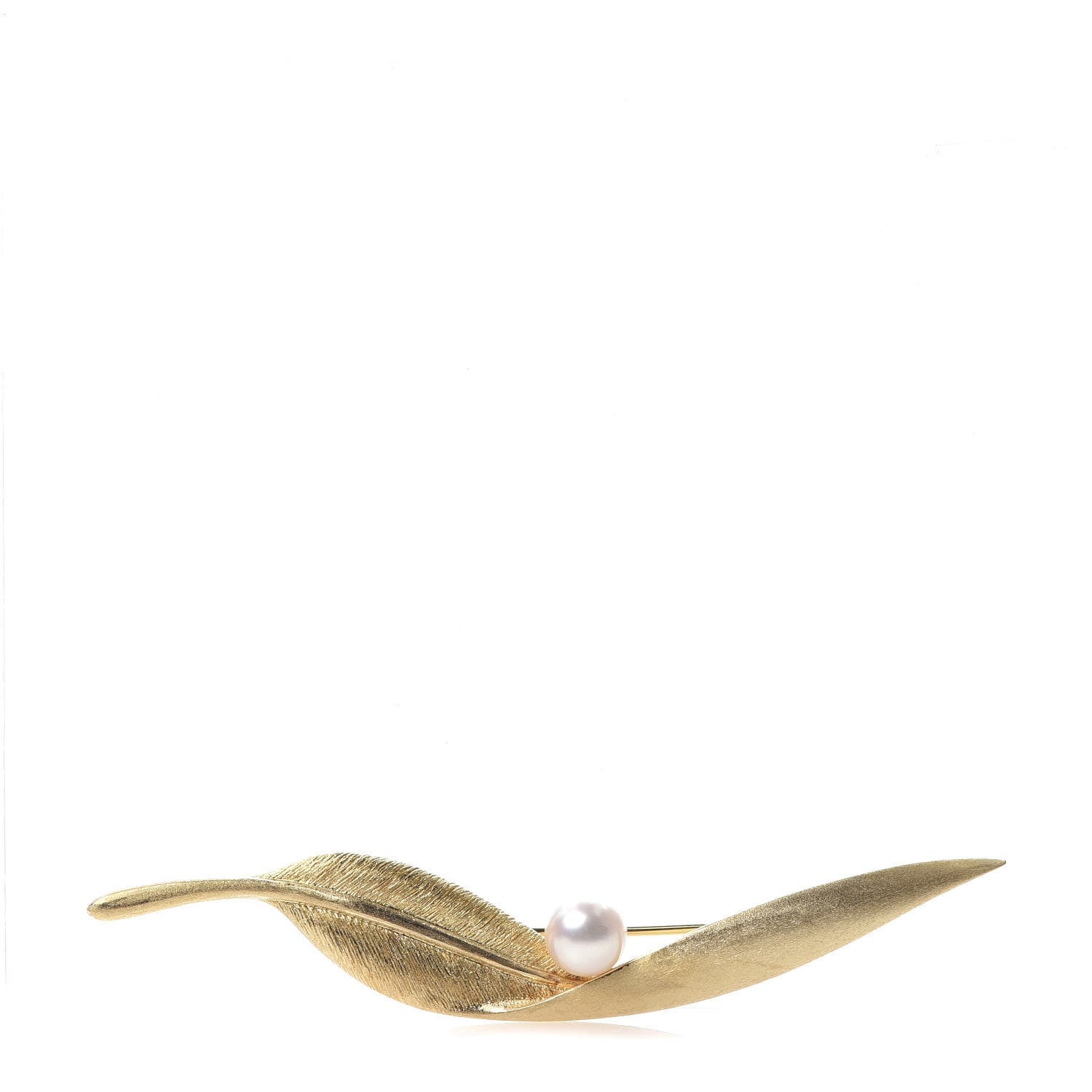 Mikimoto 18K Yellow Gold Akoya Pearl 7mm Leaf Brooch 1 of 3