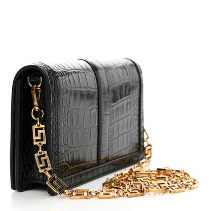 Versace Crocodile Embossed Calfskin Greca Goddess Wallet On Chain Black 3 of 10