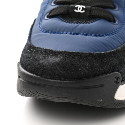 Chanel Nylon Suede Calfskin Womens Logo Sneakers 37.5 Blue Navy Dark Navy 9 of 10