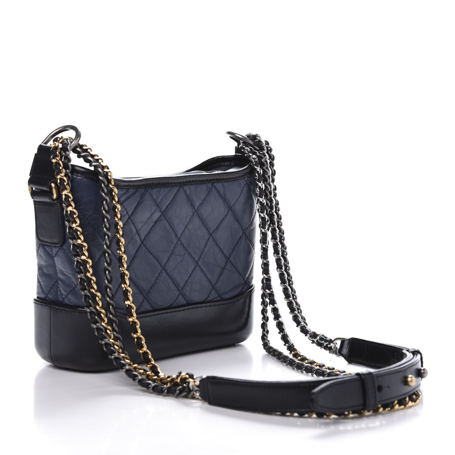 Chanel Aged Calfskin Quilted Small Gabrielle Hobo Navy Black 3 of 11