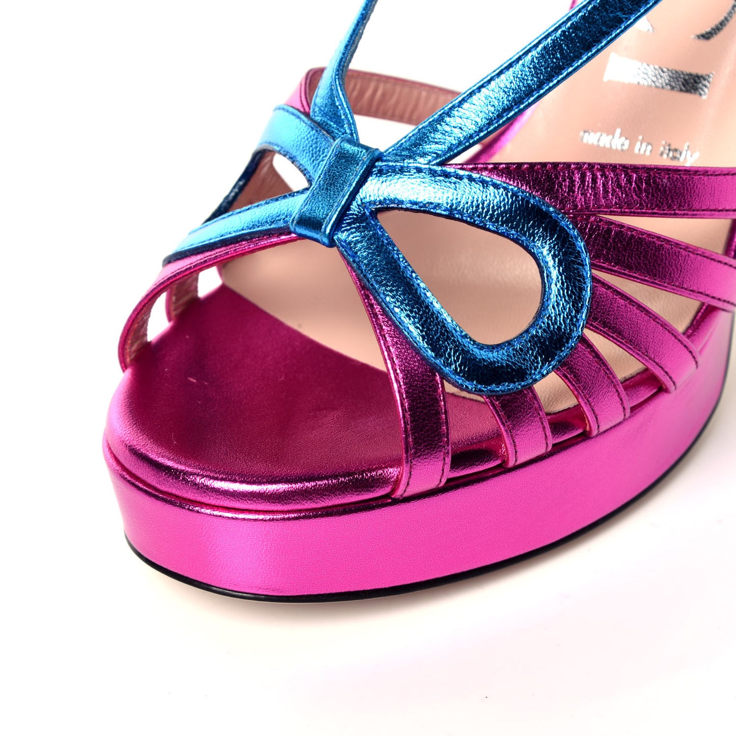 Metallic Nappa Crystal Zephyra Slingback Platform High Heel Sandals 36.5 Fuchsia Dark Turquoise